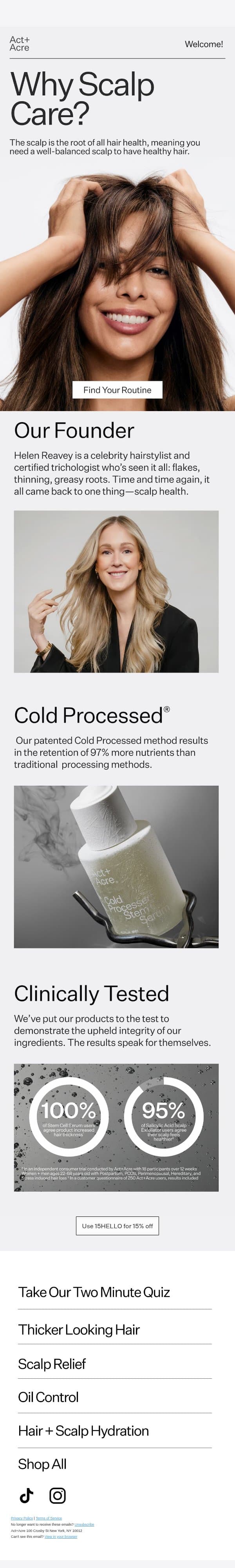 Why Scalp Care? email from Act + Acre screenshot