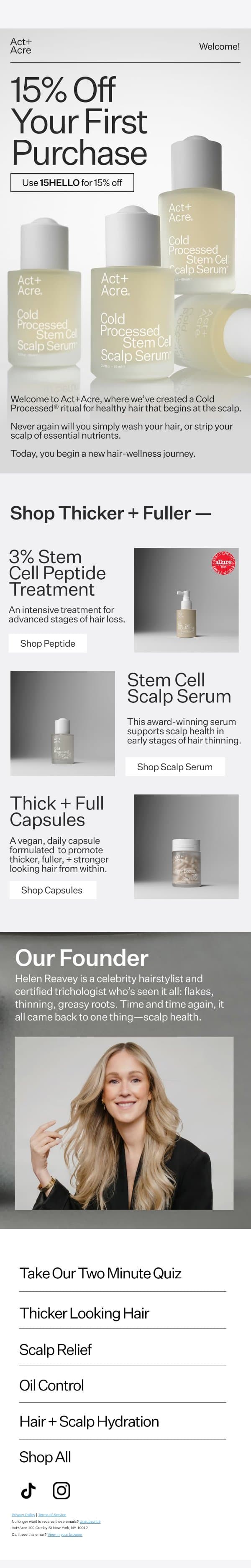 Here's Your 15% Off Code email from Act + Acre screenshot