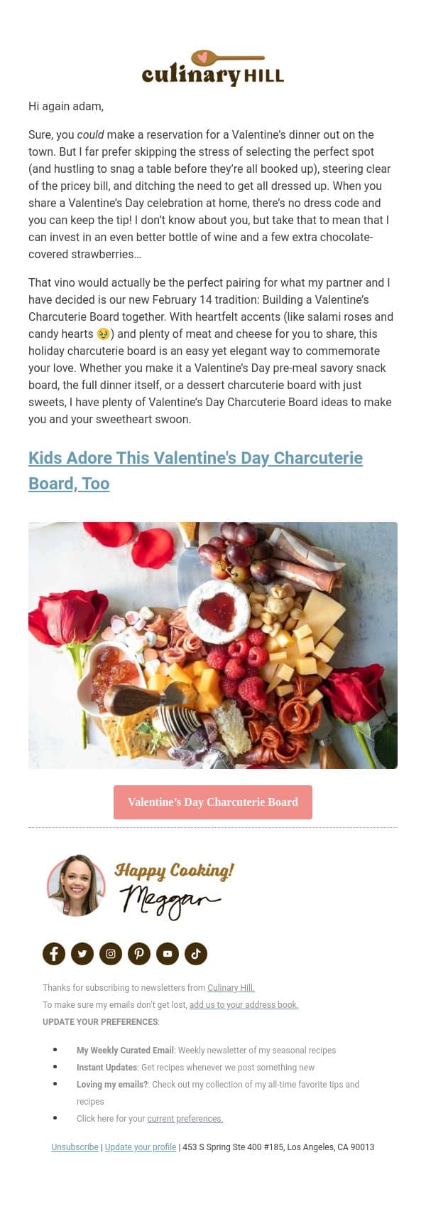 Cupid Called šHe Suggests Serving This Valentineās Day Charcuterie Board email from "adam" <carlsbad Cravings screenshot