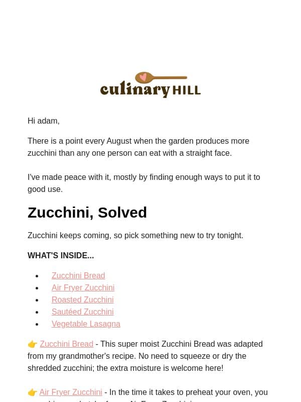 What to Do with All That Zucchini email from "adam" <carlsbad Cravings