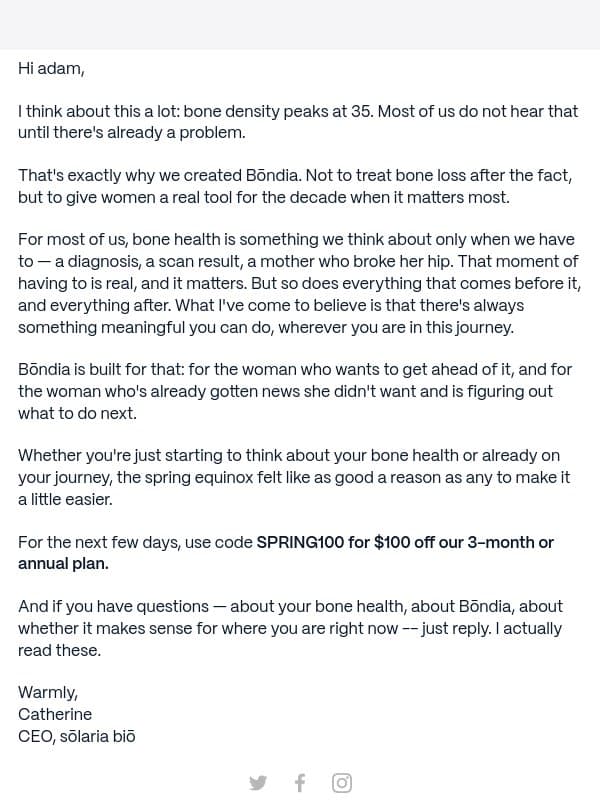 A quick note + $100 off for Spring Equinox email from "adam" <journa-health