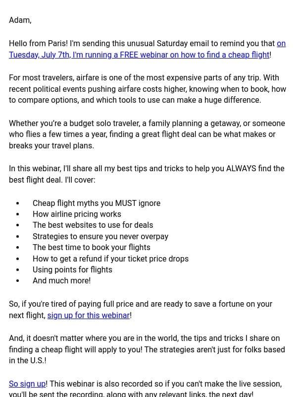 How to always get a cheap flight! email from "adam" <nomadic Matt