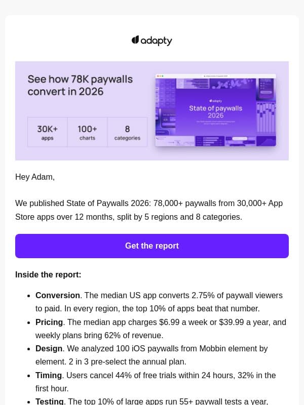 State of Paywalls 2026: benchmarks for your region email from Adapty
