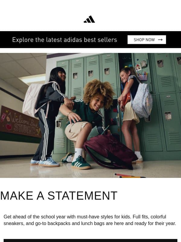 Get kids' school gear all in one go email from adidas