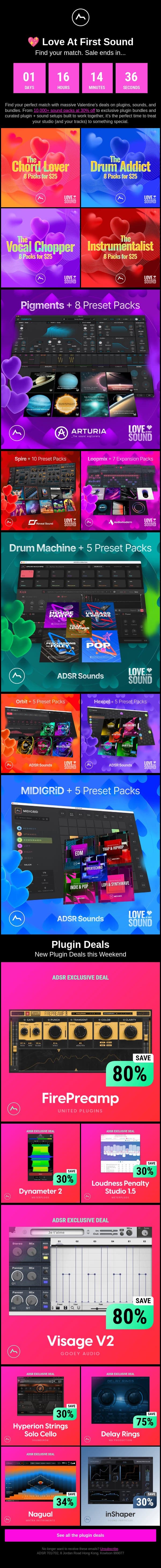 π 48 Hours remain - Valentines Sale Ending email from ADSR Sounds screenshot