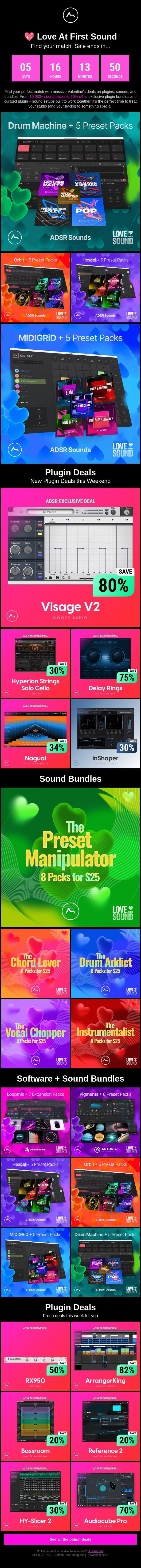 π ADSR Plugin Bundles - Plugins + Sound Deals email from ADSR Sounds screenshot