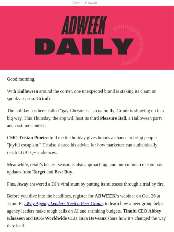 The Surprising Brand That Wants to Own Halloween email from Adweek Sports Marketing
