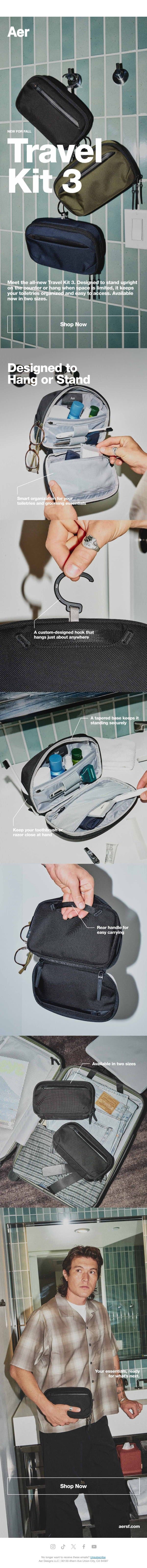 Introducing the all-new Travel Kit 3 email from Aer screenshot