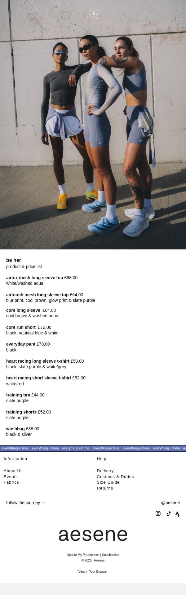 be her. product & prices. email from Aesene screenshot