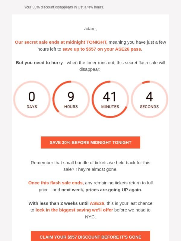 adam, this Flash Sale ends at MIDNIGHT email from Affiliate Summit