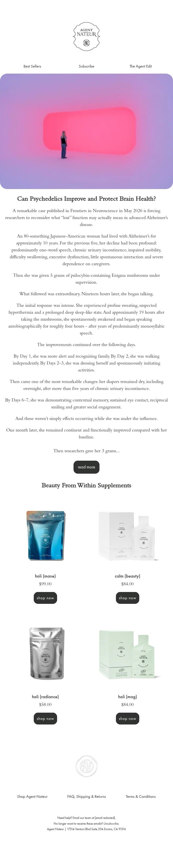 Can Psychedelics Improve Our Brain email from Agent Nateur screenshot