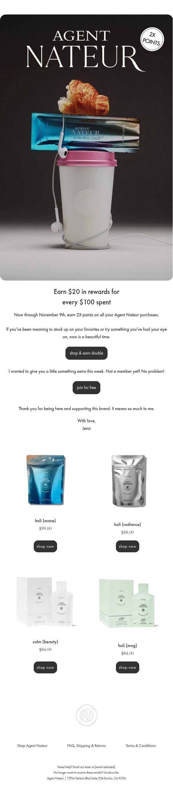 Your favorites, now with 2X points email from Agent Nateur screenshot