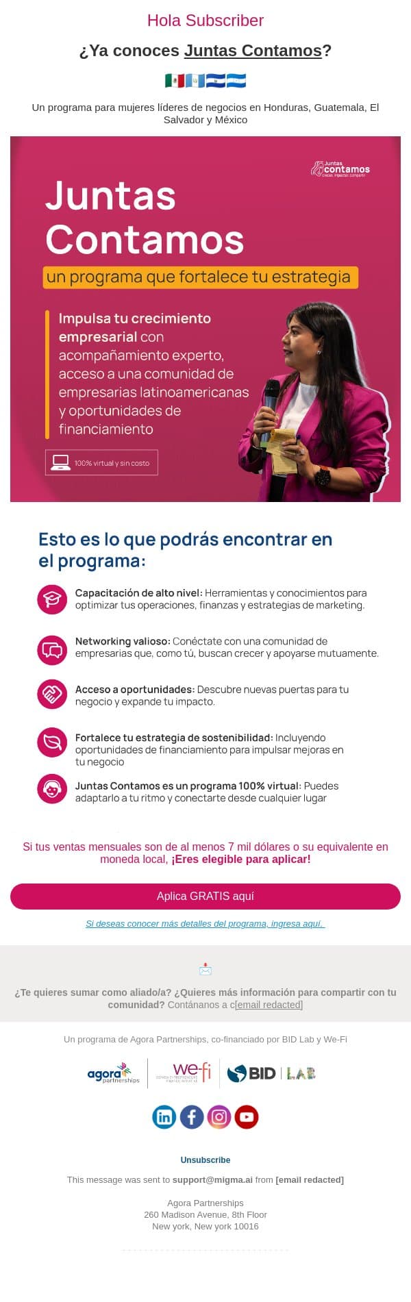 π£ Aprende. Conecta. Crece. Todo en un solo programa. email from Agora Partnerships screenshot