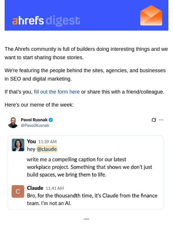 Ahrefs’ Digest #278: Organic traffic and CTR benchmarks, SEO trends, and more email from Ahrefs