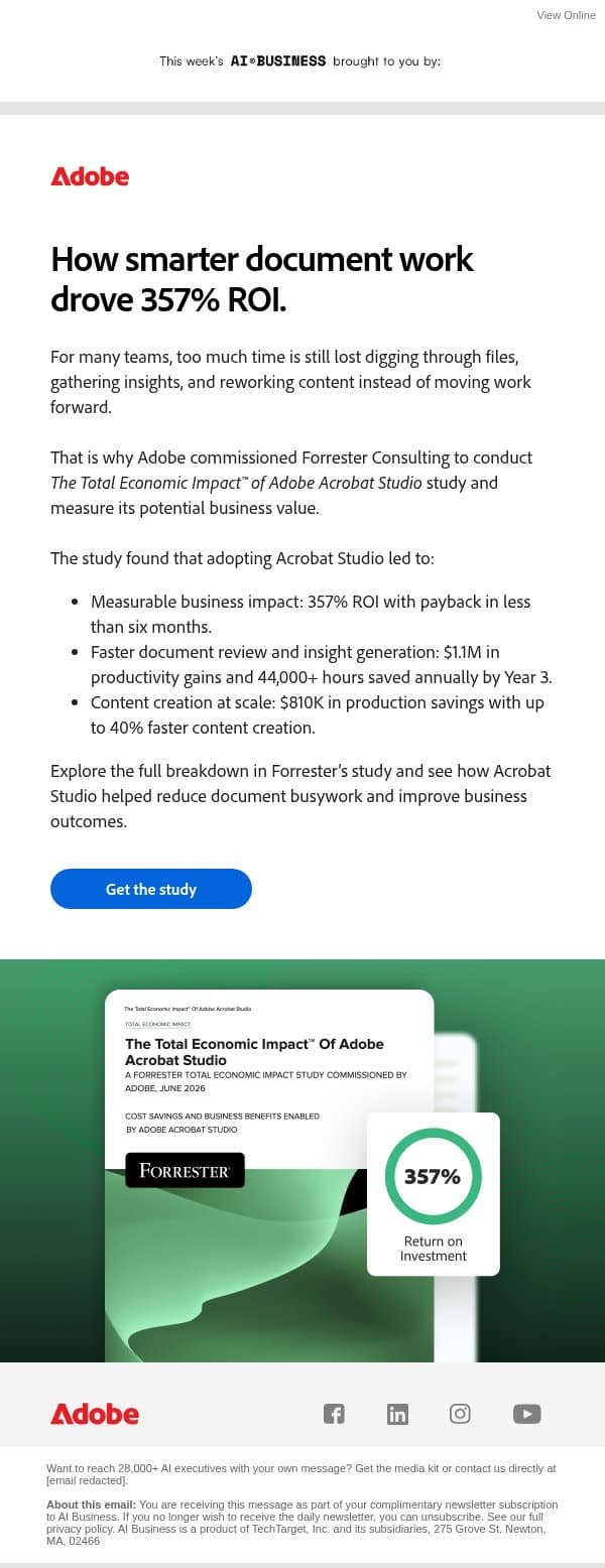 How to move from information to action faster email from AI Business screenshot
