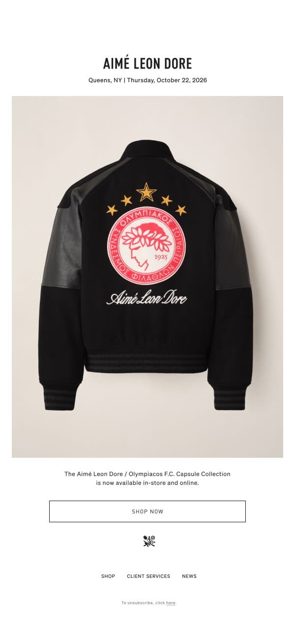 NOW AVAILABLE: ALD / OLYMPIACOS F.C. email from Aime Leon Dore screenshot