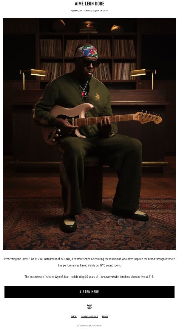 LIVE AT 214 MULBERRY email from Aime Leon Dore screenshot