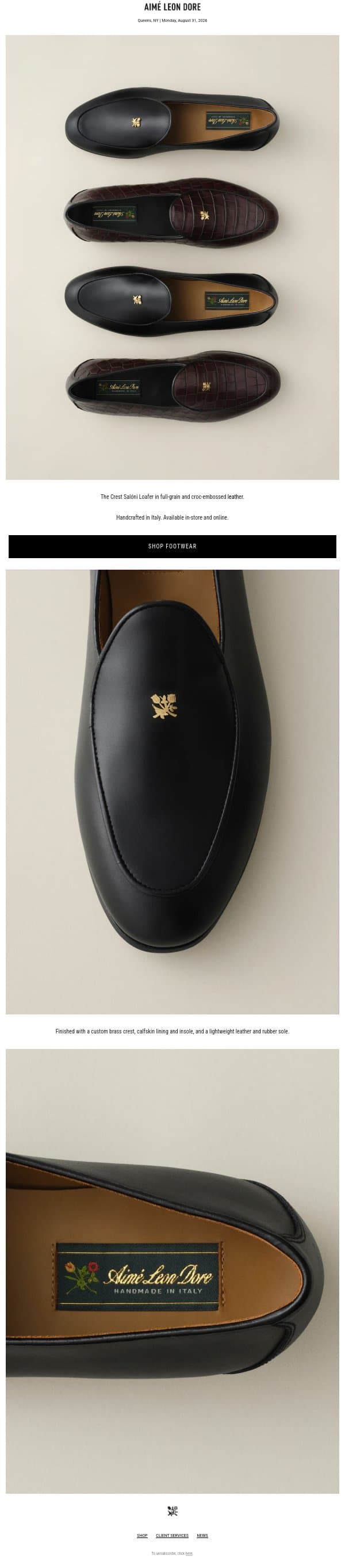 CREST SALÓNI LOAFER email from Aime Leon Dore screenshot