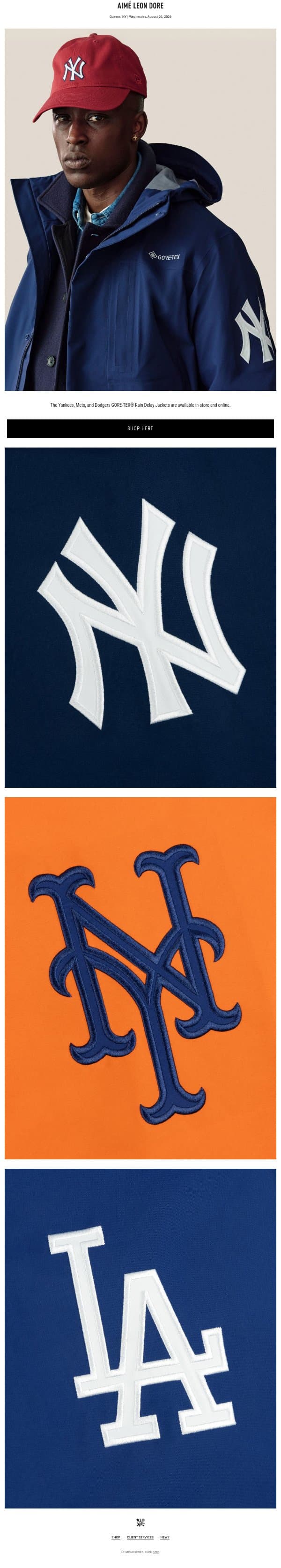 MLB GORE-TEX® RAIN DELAY JACKET email from Aime Leon Dore screenshot