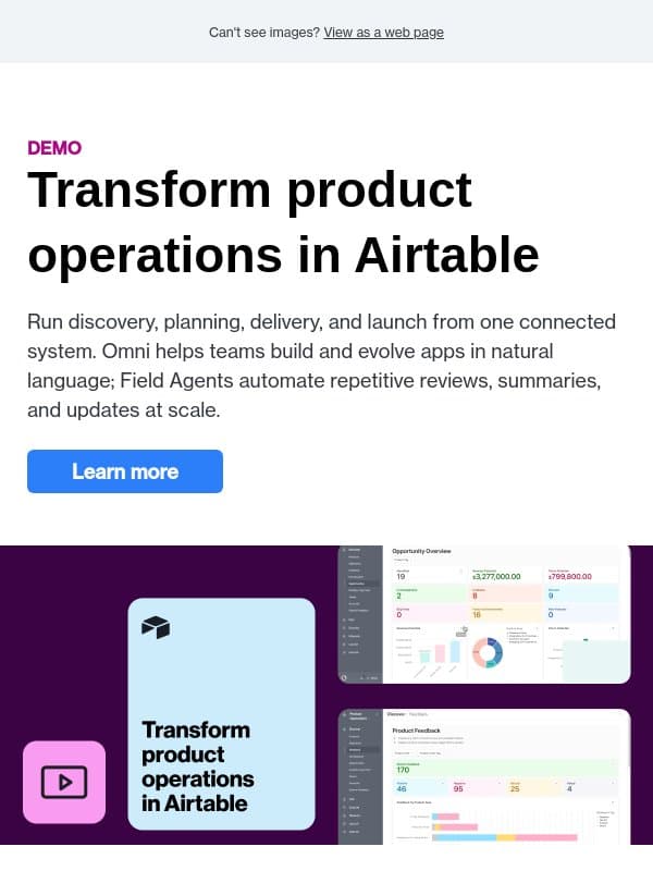 Transform product ops—without more meetings email from Airtable