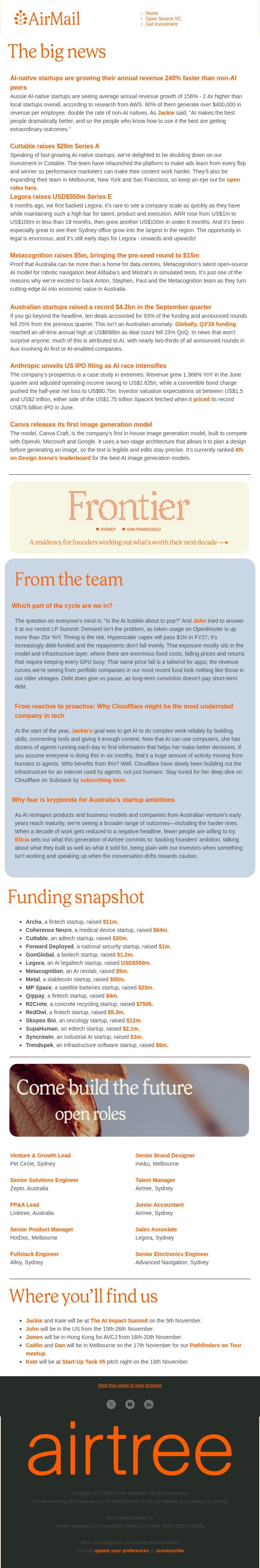Some startups are growing 2.4x faster than their peers email from AirTree Ventures screenshot