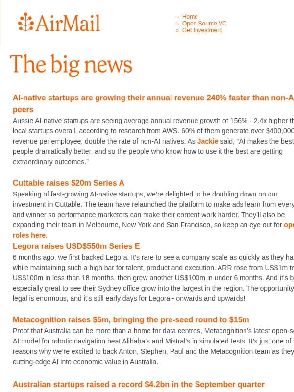 Some startups are growing 2.4x faster than their peers email from AirTree Ventures