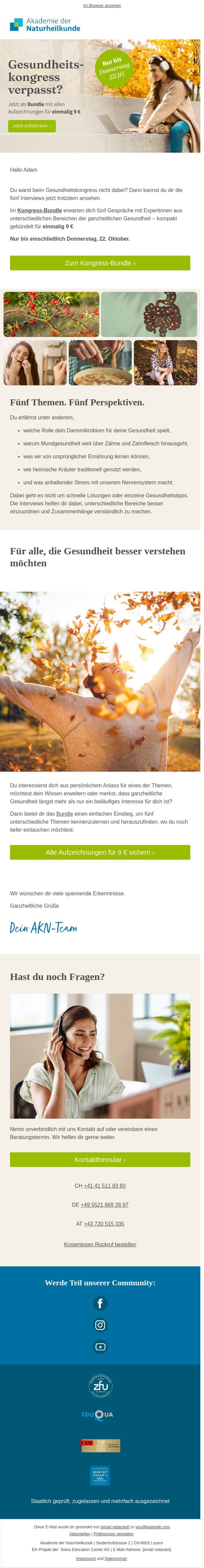 5 Interviews über Gesundheit, die du jetzt nachholen kannst email from Akademie der Naturheilkunde screenshot