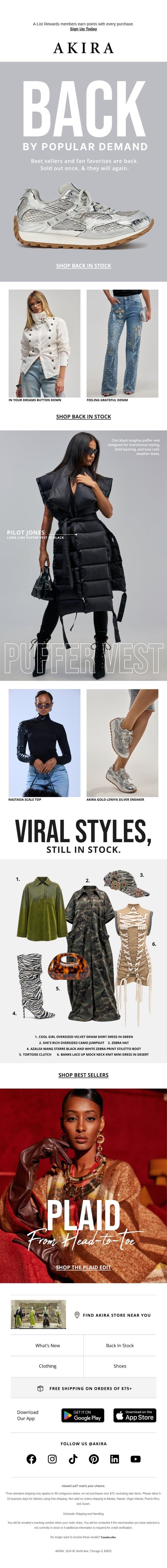 You Asked. We Restocked. email from Akira screenshot