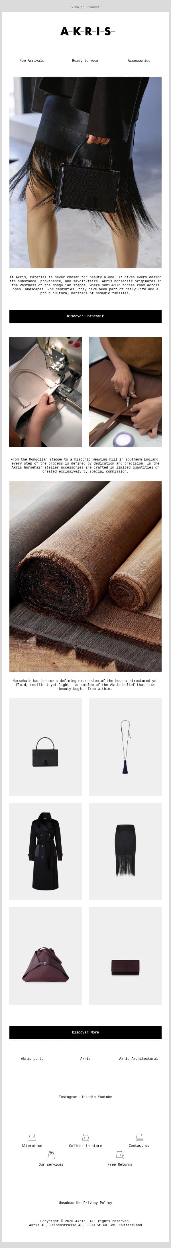 Material Focus | Horsehair email from Akris screenshot