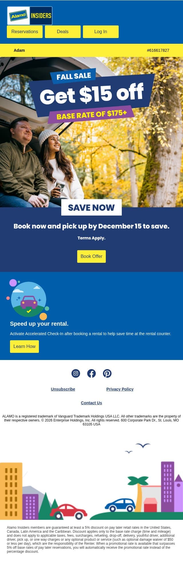 No Tricks, Just Savings, Adam! π»π° email from Alamo Rent A Car screenshot