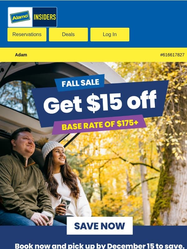 No Tricks, Just Savings, Adam! π»π° email from Alamo Rent A Car