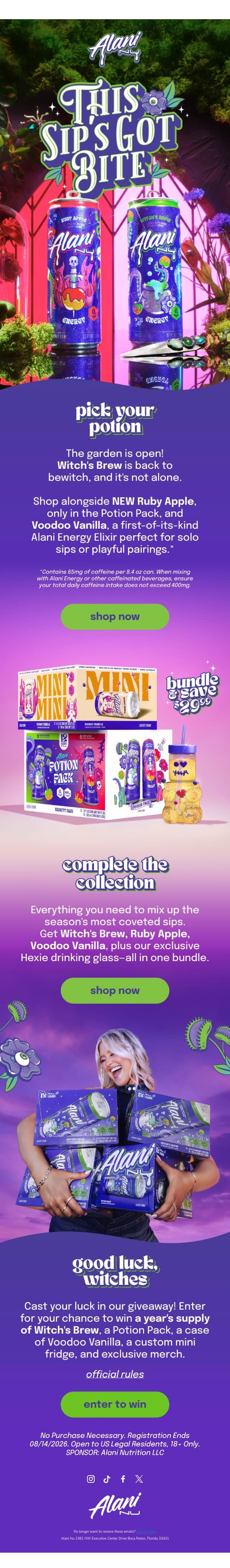 Shop now, witches ๐๏ธ๐๐ฎ email from Alani Nu screenshot