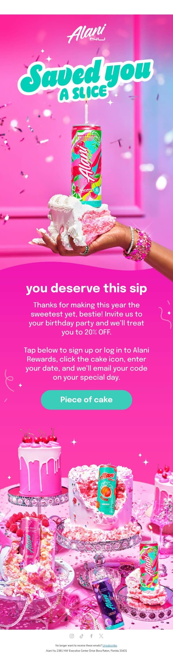 Enjoy 20% OFF on your birthday πππ
email from Alani Nu screenshot