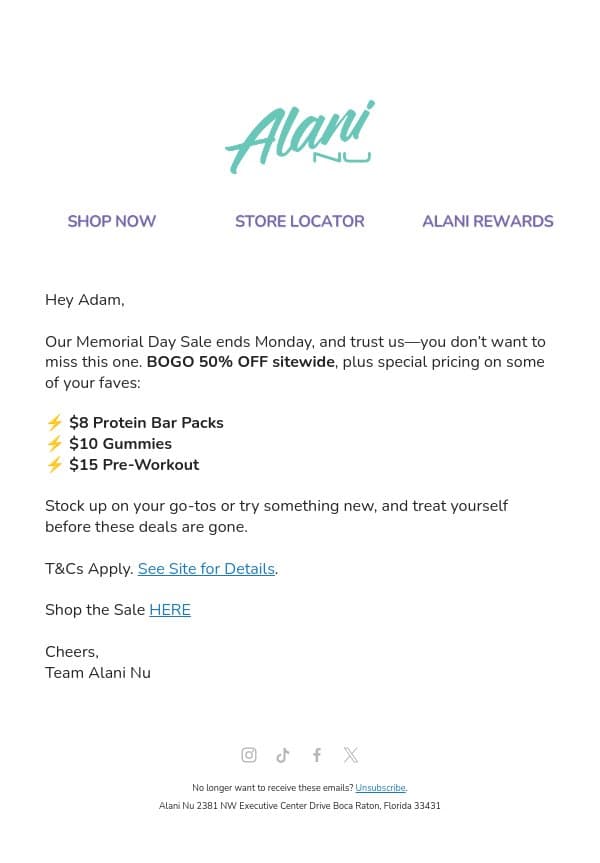 ☀️ Because you deserve it ☀️ email from Alani Nu screenshot