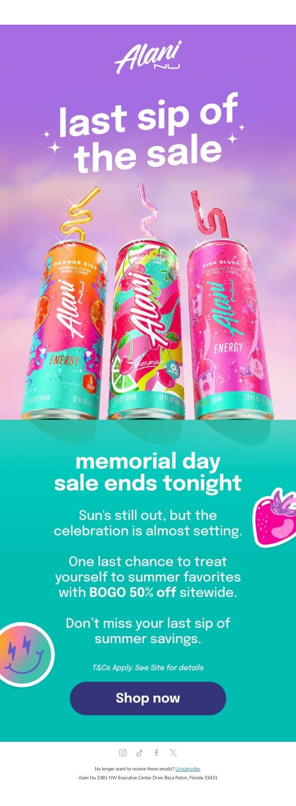 ✨ One last night to celebrate, bestie ✨ email from Alani Nu screenshot