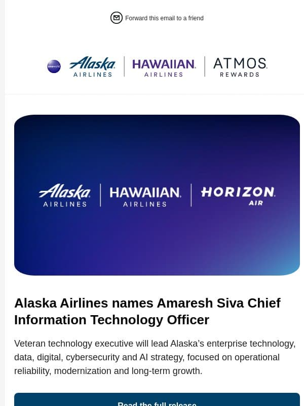 Alaska Airlines names Amaresh Siva Chief Information Technology Officer email from Alaska Airlines