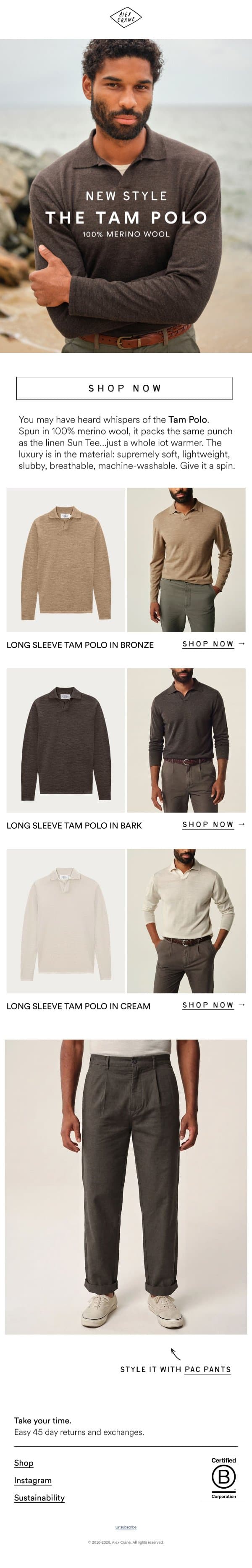 The Luxurious Tam Polo email from Alex Crane screenshot