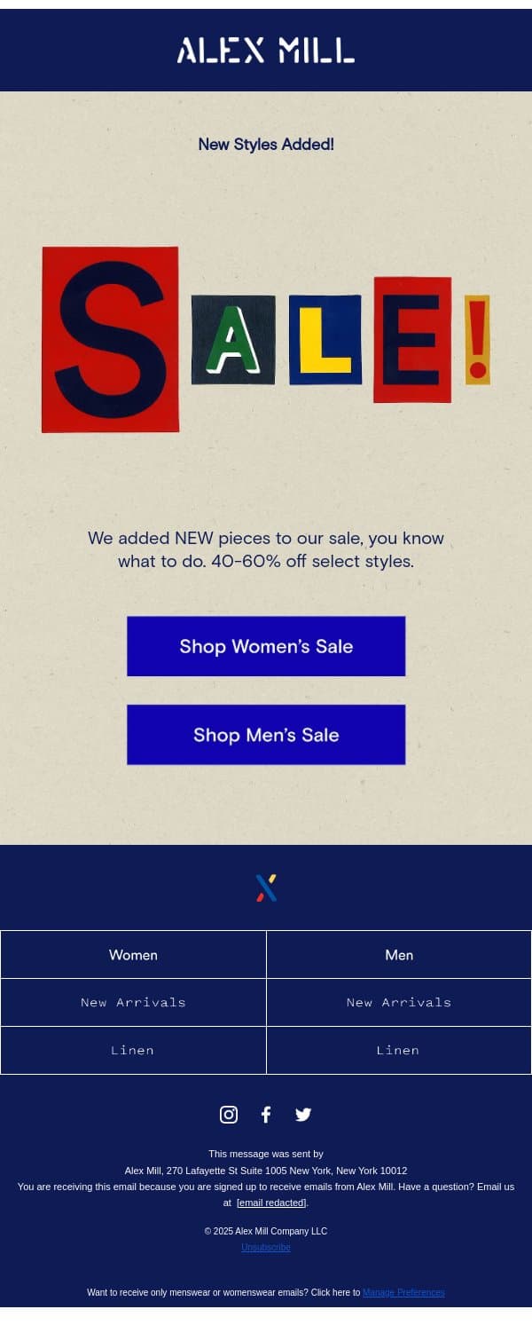 We added new sale styles❤️ email from Alex Mill screenshot