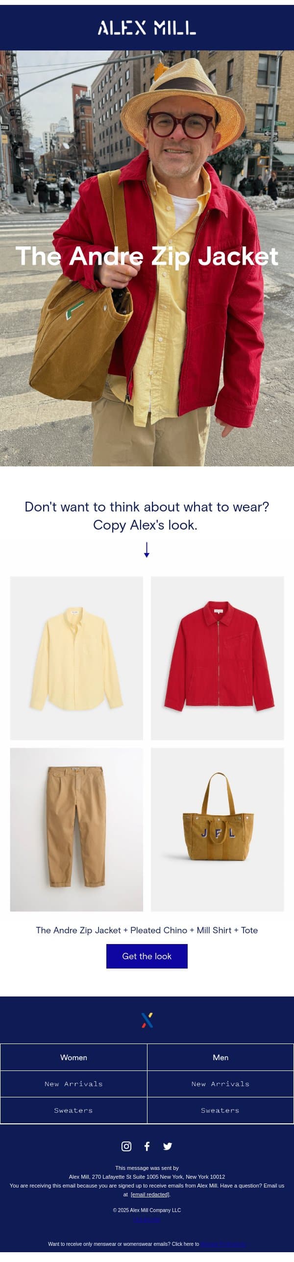 "Don’t forget a jacket" email from Alex Mill screenshot