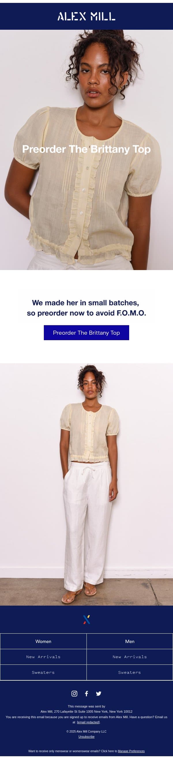 Preorder the Brittany email from Alex Mill screenshot