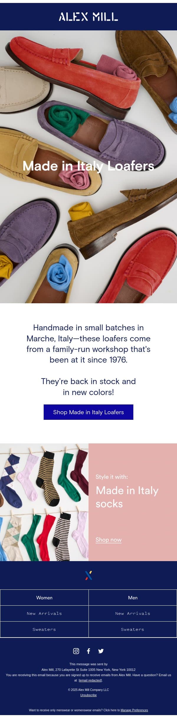 Made in Italy loafers email from Alex Mill screenshot