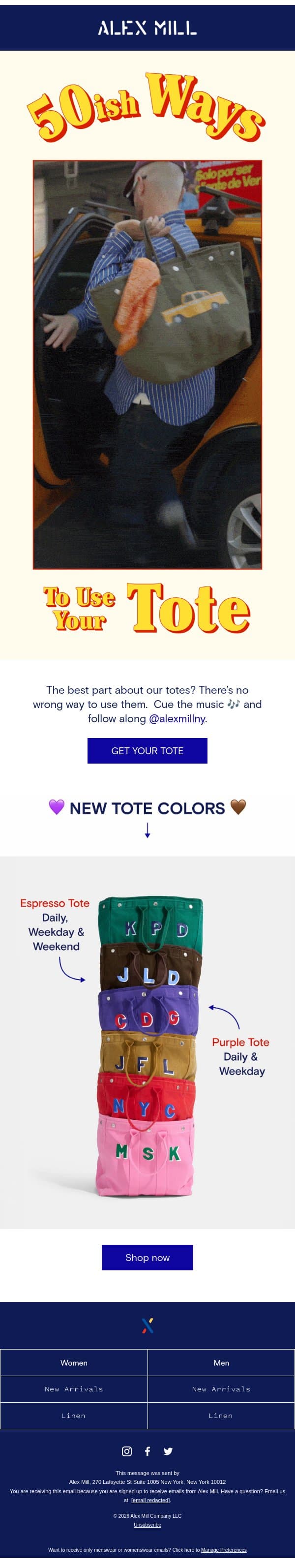 50(ish) Ways To Use Your Tote email from Alex Mill screenshot