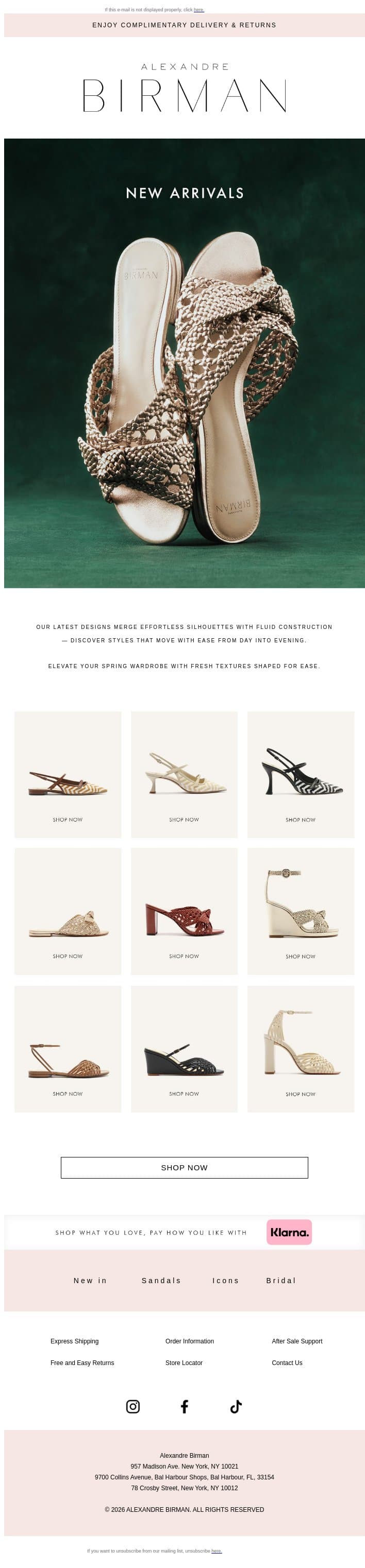New In: Elevated Essentials email from Alexandre Birman screenshot