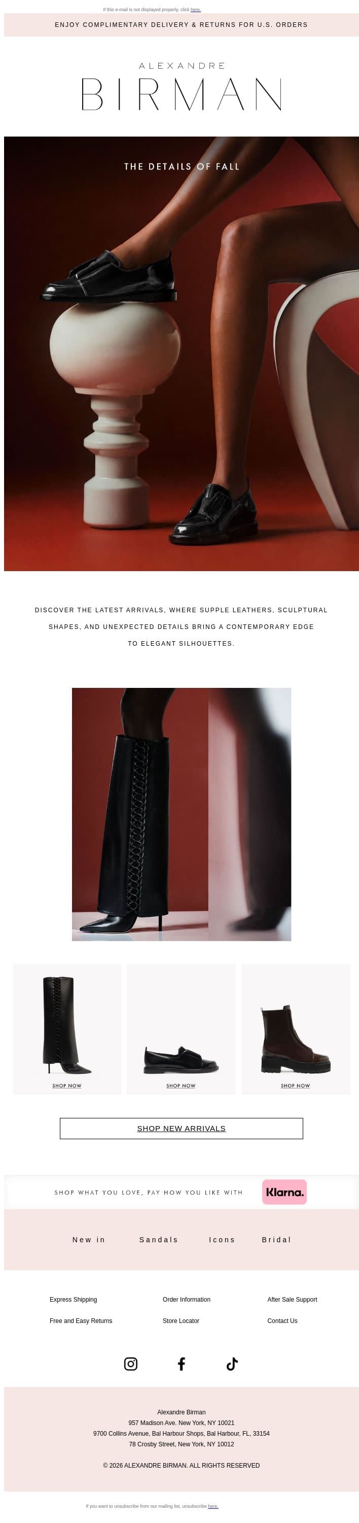 Fall Arrivals, In Focus email from Alexandre Birman screenshot