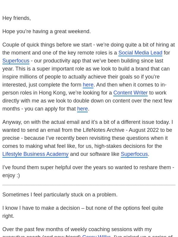 6 mental models for big decisions… email from Ali Abdaal