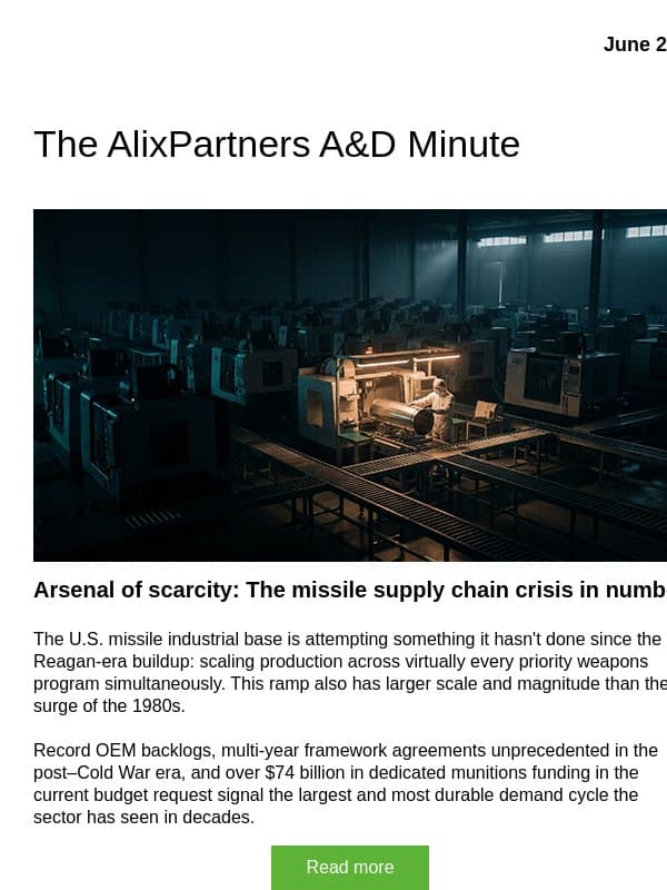 The A&D Minute: The missile supply chain crisis in numbers email from AlixPartners