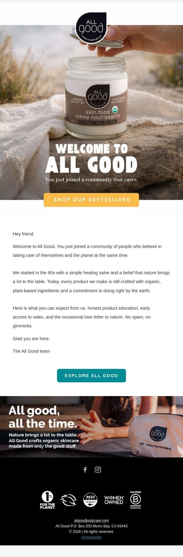 Welcome to All Good email from All Good screenshot