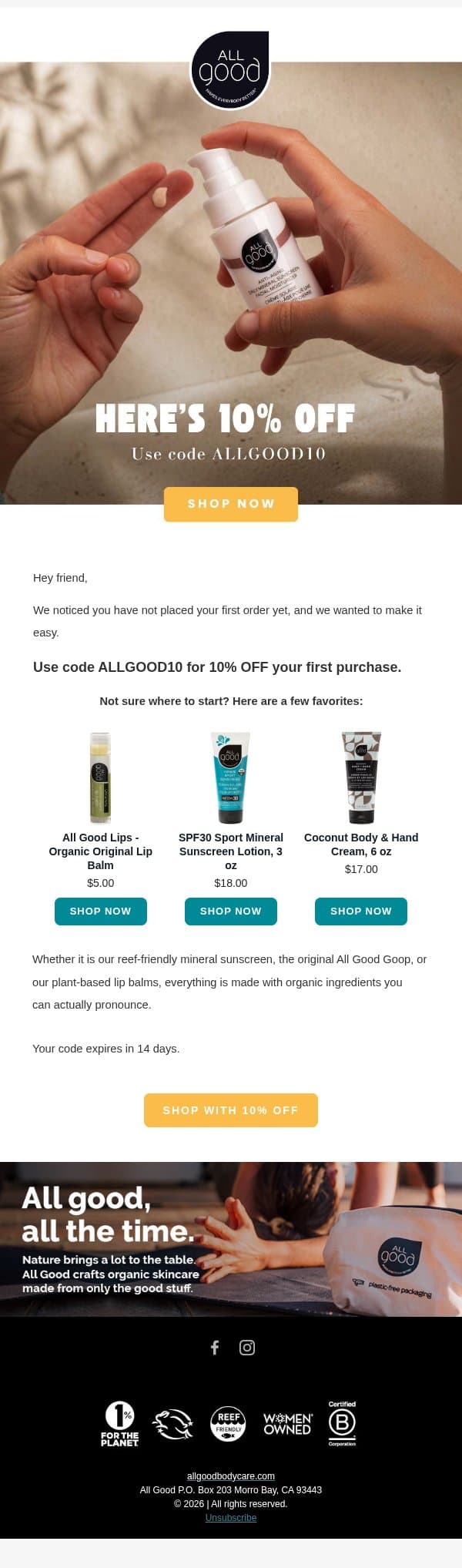 A little something to get you started email from All Good screenshot