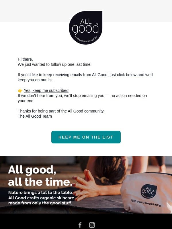 Your subscription matters. Let us know! email from All Good