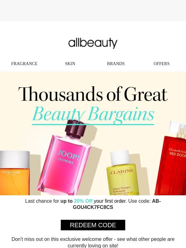 Time's Running Out for up to 20% Off! email from allbeauty
